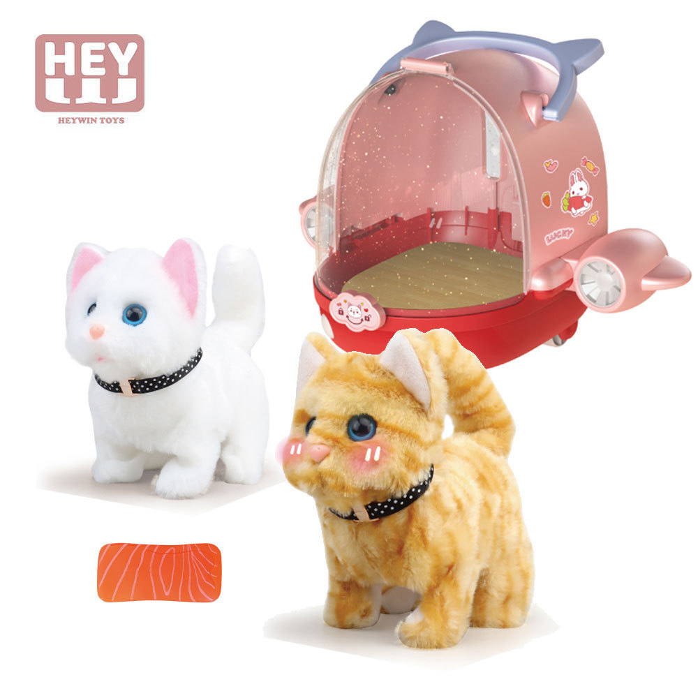 HEYWIN Electronic Toys for Kids,  Plush cat Pet Realistic Stuffed kitten with pet case for girl best gift (826-05C)