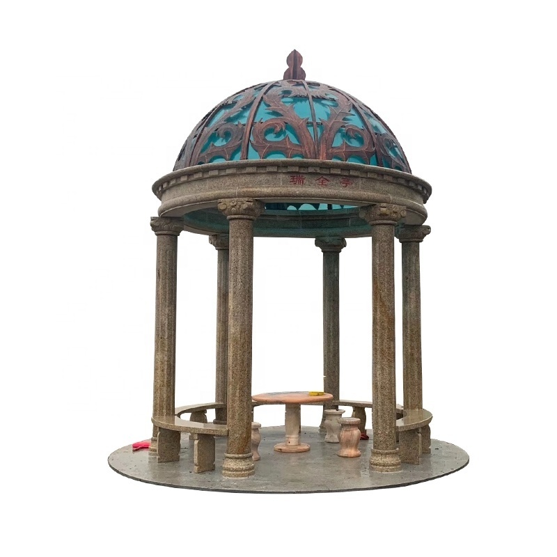 Hand carving pink marble gazebo natural stone pavilion large marble gazebo chinese style stone gazebo