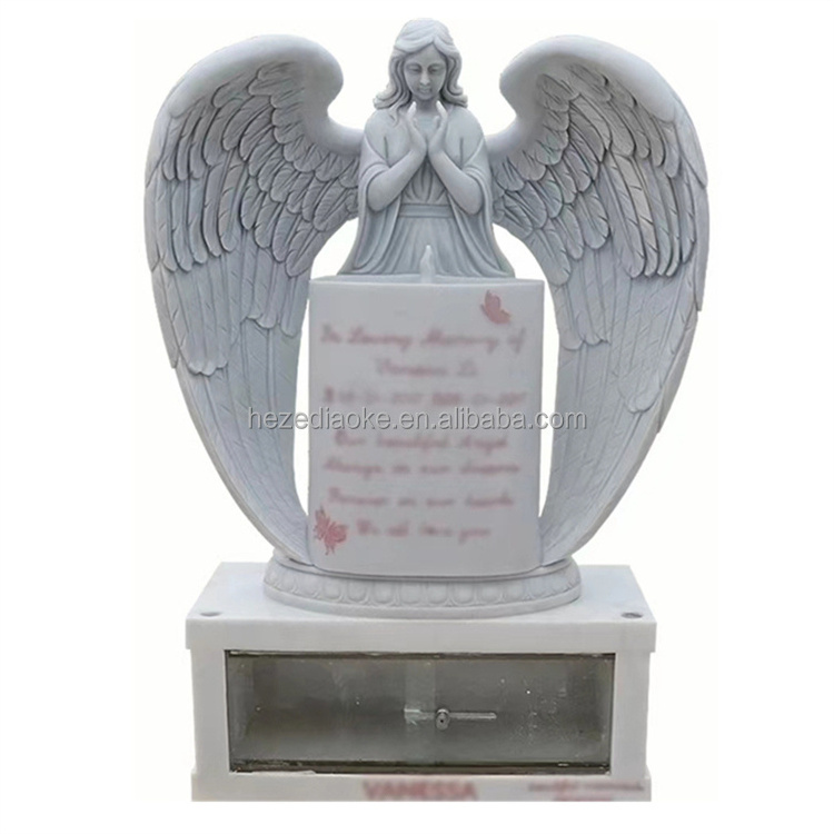 Custom outdoor marble angel statue tombstone marble baby tombstones white marble angel memorial headstone