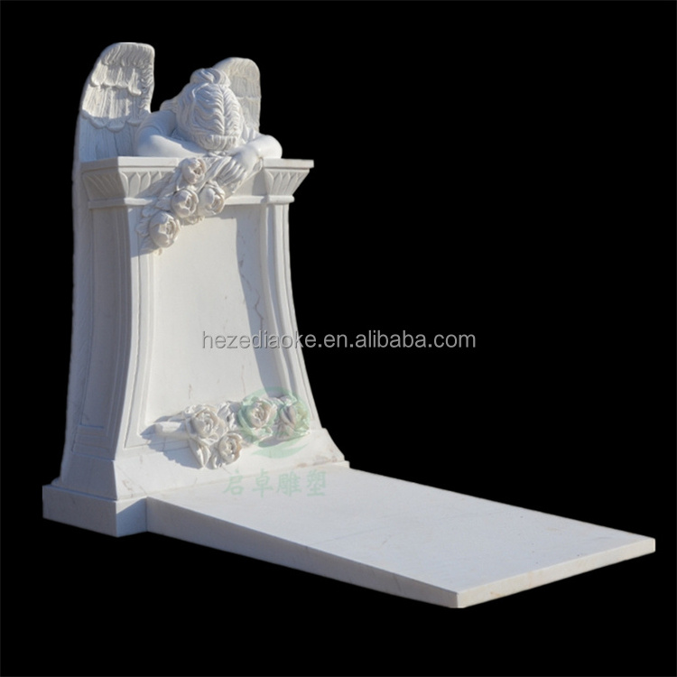 Custom outdoor marble angel statue tombstone marble baby tombstones white marble angel memorial headstone