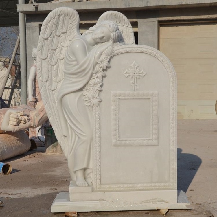 Custom outdoor marble angel statue tombstone marble baby tombstones white marble angel memorial headstone