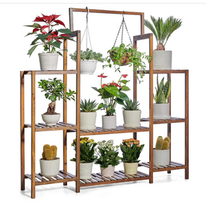 Hot sale 8 tiered flower plant shelf garden free standing wood plant hanger stand