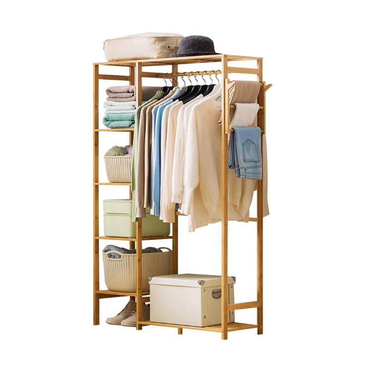 Wholesale 6 tier storage shelves free standing heavy duty wooden drying rack clothes