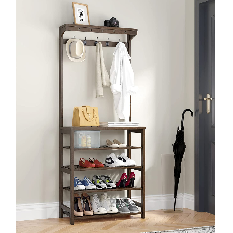 5 tier coat shoe rack entryway hall tree brown bamboo clothes stands shoe racks