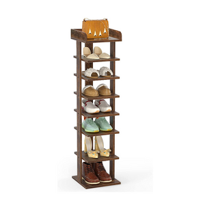 Rustic vertical shoe rack tower 8 Tiers tall entryway wooden brown shoe shelf display