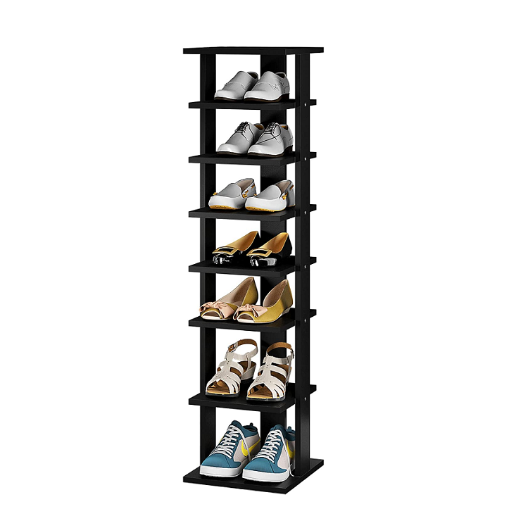 Tall narrow shoe storage tower corner black wooden 7 tier shoe shelves shoes organizer