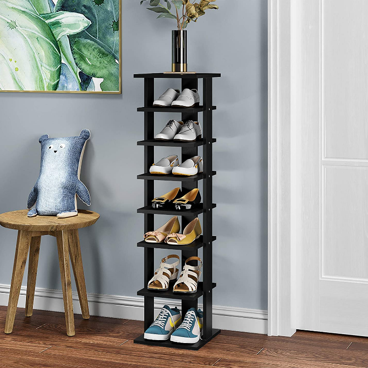 Tall narrow shoe storage tower corner black wooden 7 tier shoe shelves shoes organizer