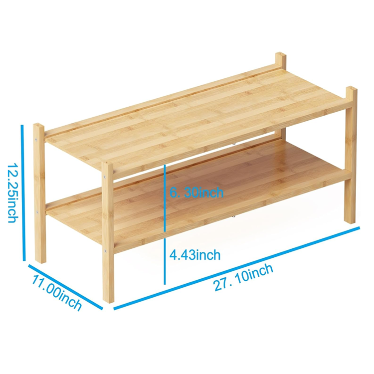 2-Tier Natural Bamboo Stackable Shoe Shelf Small Shoes Rack for Livingroom Bedroom