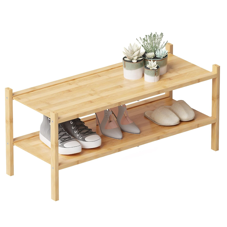 2-Tier Natural Bamboo Stackable Shoe Shelf Small Shoes Rack for Livingroom Bedroom