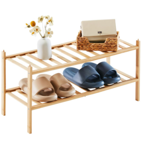 2-Tier Bamboo Stackable Shoe Rack Small Shoe Storage for Dorm Front Door Shoe Rack Organizer