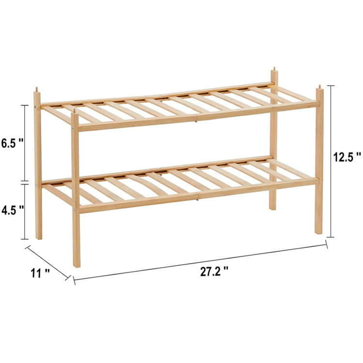 2-Tier Bamboo Stackable Shoe Rack Small Shoe Storage for Dorm Front Door Shoe Rack Organizer