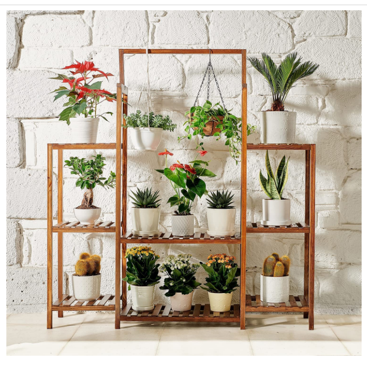 Hot sale 8 tiered flower plant shelf garden free standing wood plant hanger stand