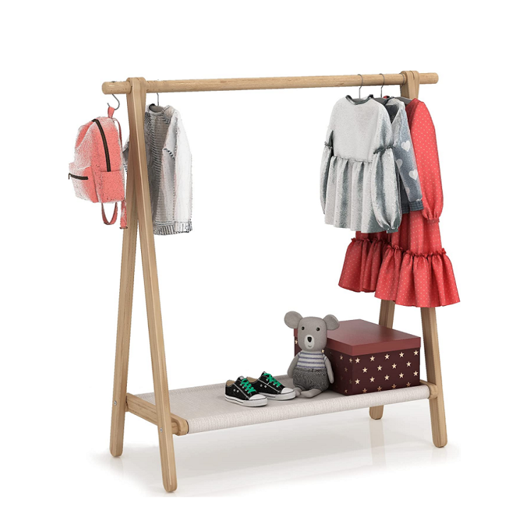 Wholesale modern garment rack bedroom open solid wood baby clothes rack