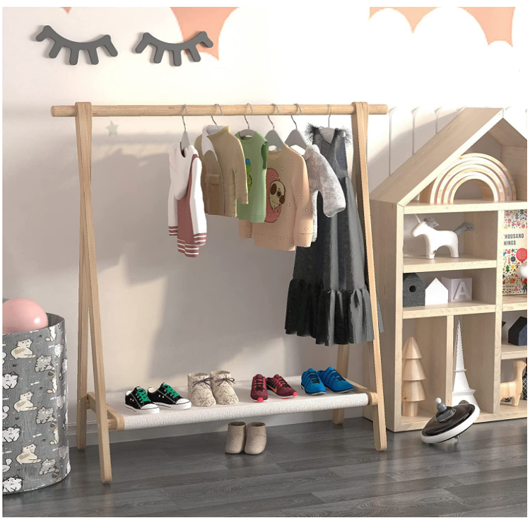 Wholesale modern garment rack bedroom open solid wood baby clothes rack