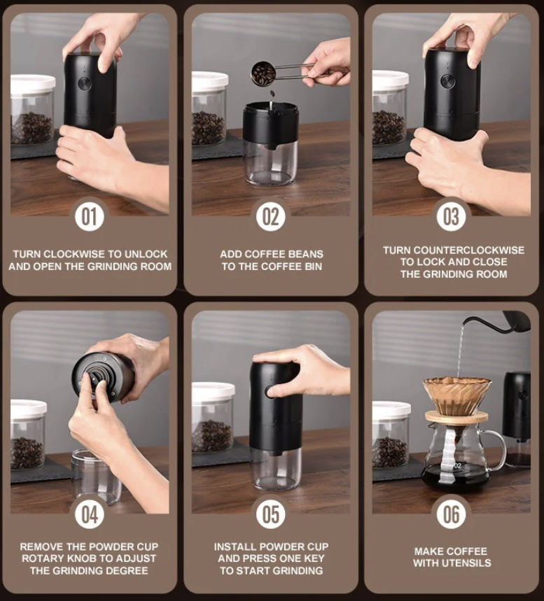 Portable Electric Burr Coffee Grinder Small Electric Rechargeable Mini Coffee Grinder 30 Usb 12v ABS Black White Molino De Cafe