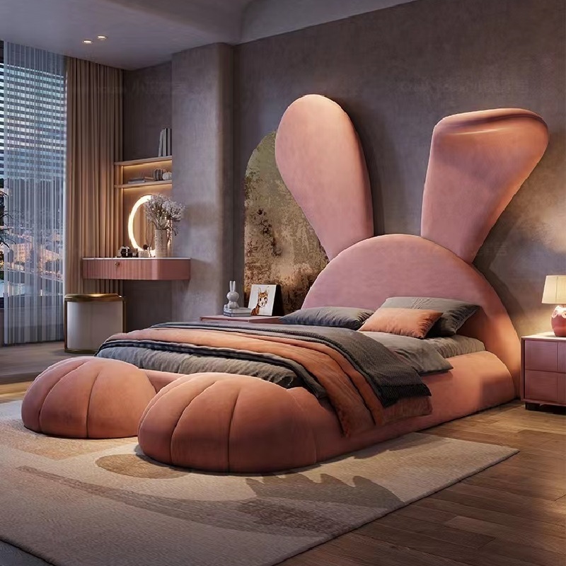 new design Pink Rabbit single bed Children bedroom furniture bed princess kids child girl bed