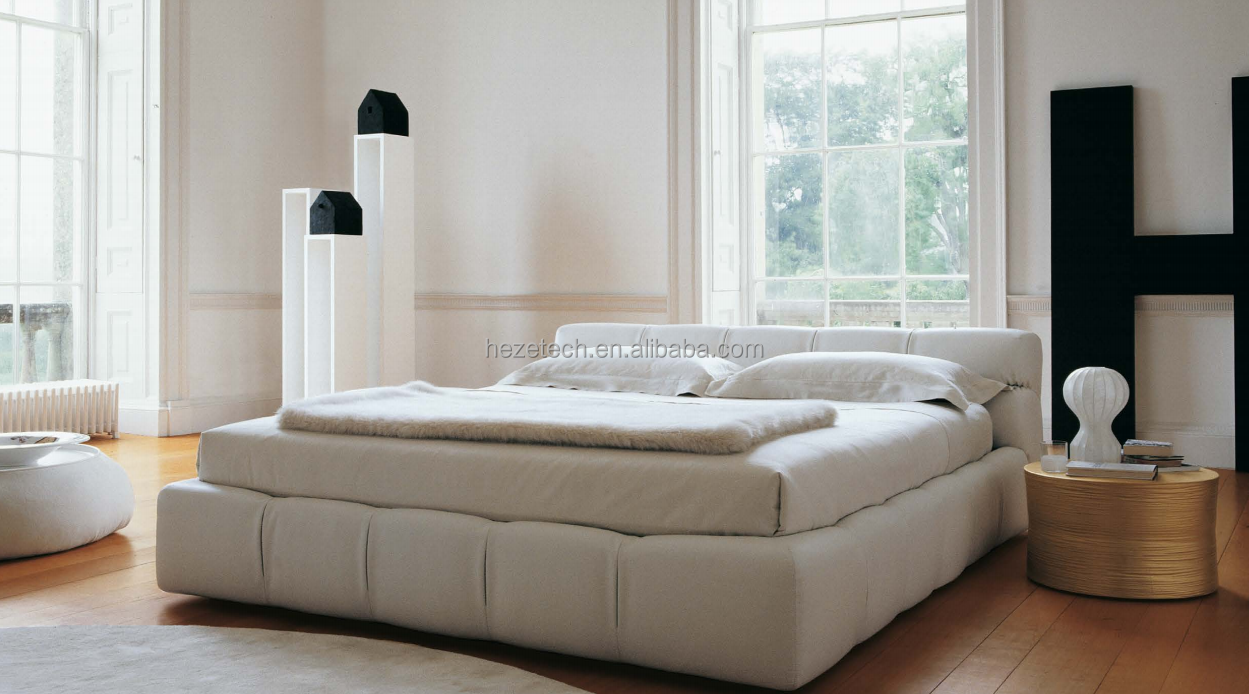 Modern minimalist bedroom furniture set Nordic Designer Art Premium Super King Queen Bed White Pink Boucle Platform Tufty Bed