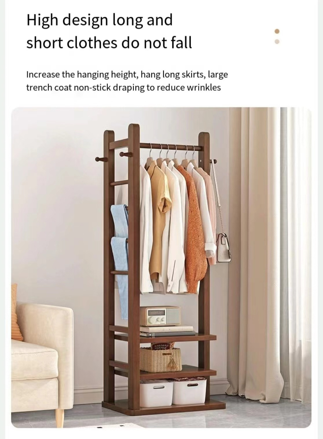 Bedroom Floor Clothes Rack Household Indoor Balcony Small Vertical Solid Wood Coat Rack Clothes Rack