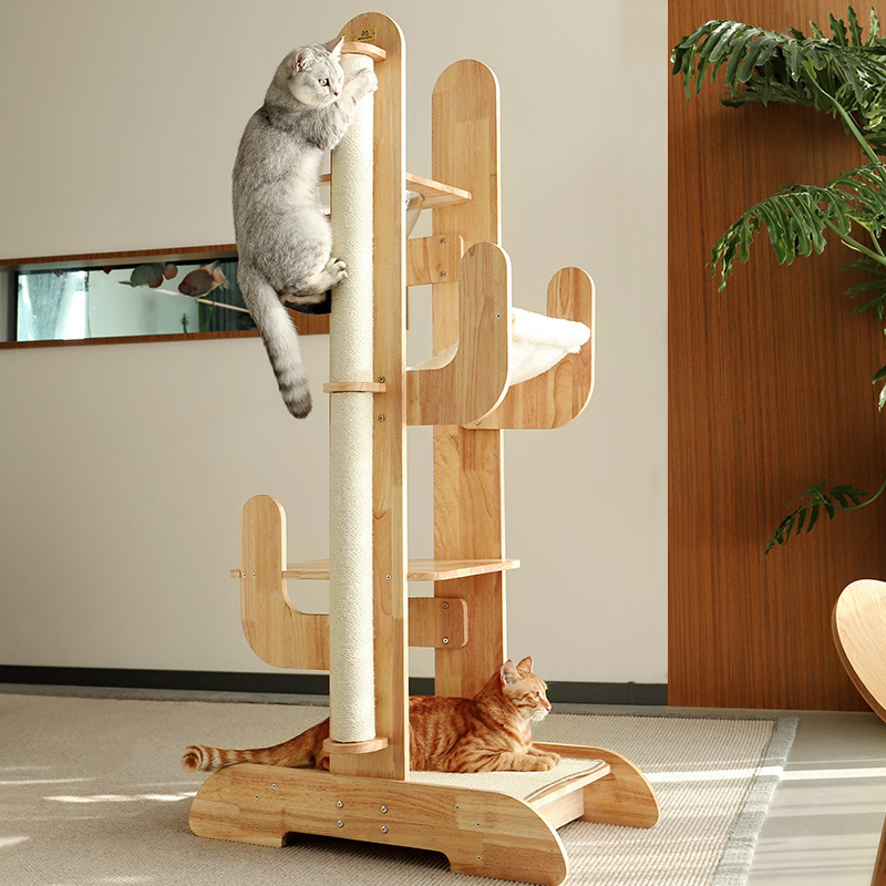 Modern Solid Wood Cat Ceiling Tree Tower Large Cats Indoor Wall Play Furniture with Scratching Design