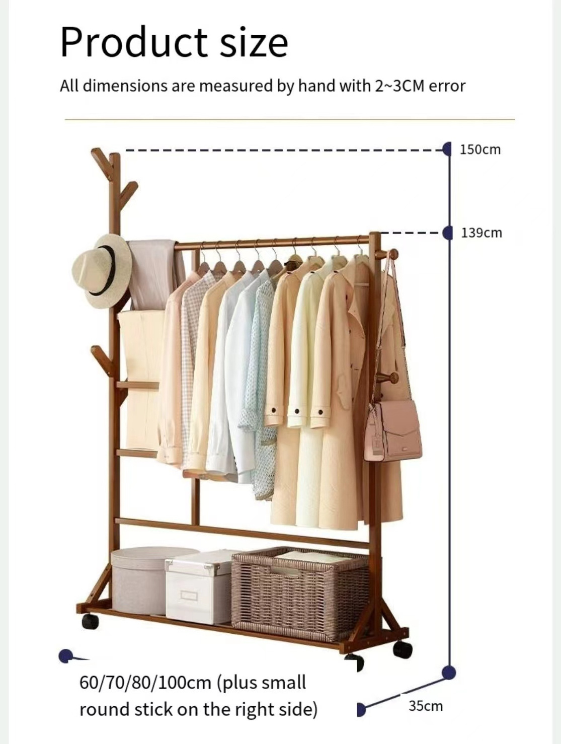 Solid Wood Chinese Style Coat Hat Rack with Storage Function New Design Bedroom Floor Hangers Indoor Clothes Hanging Rod