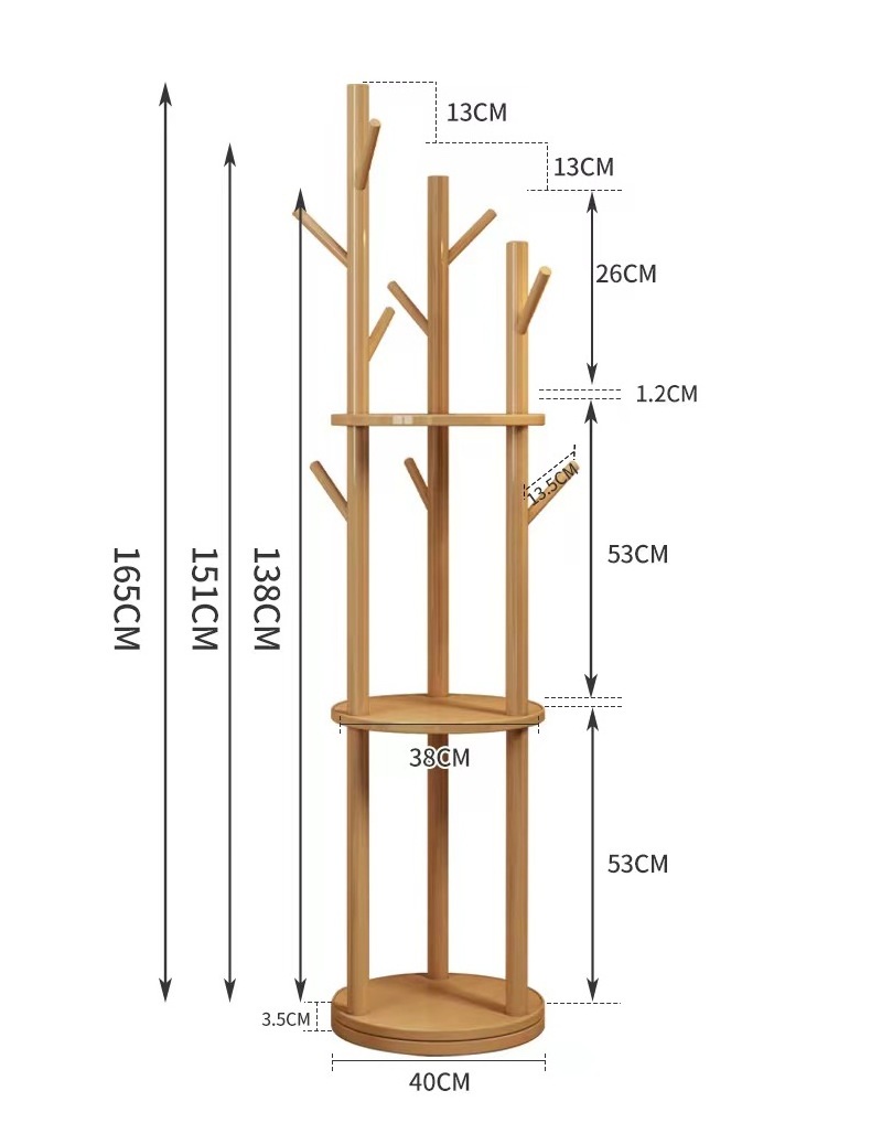 Modern Double-Tier Solid Wood Coat Rack for Bedroom Balcony Indoor Small Vertical Rack with Storage for Bags Clothes Other Items