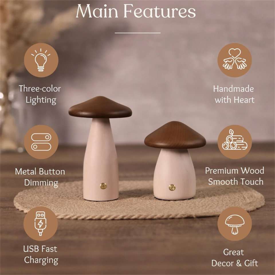 Wooden Mushroom Lamp  Mushroom cloud lamp Light Decor for Gifts  mushroom lamp table