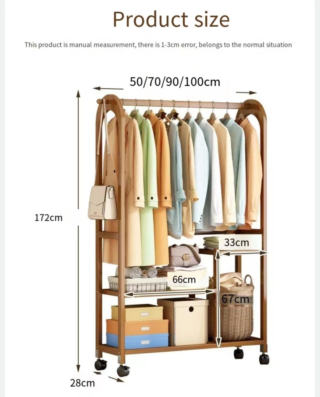 Simple Houseware Double-Tier Garment Rack with Coat/Hat Hanging Hooks Storage Shelves for Living Room for Clothes Bags Pots