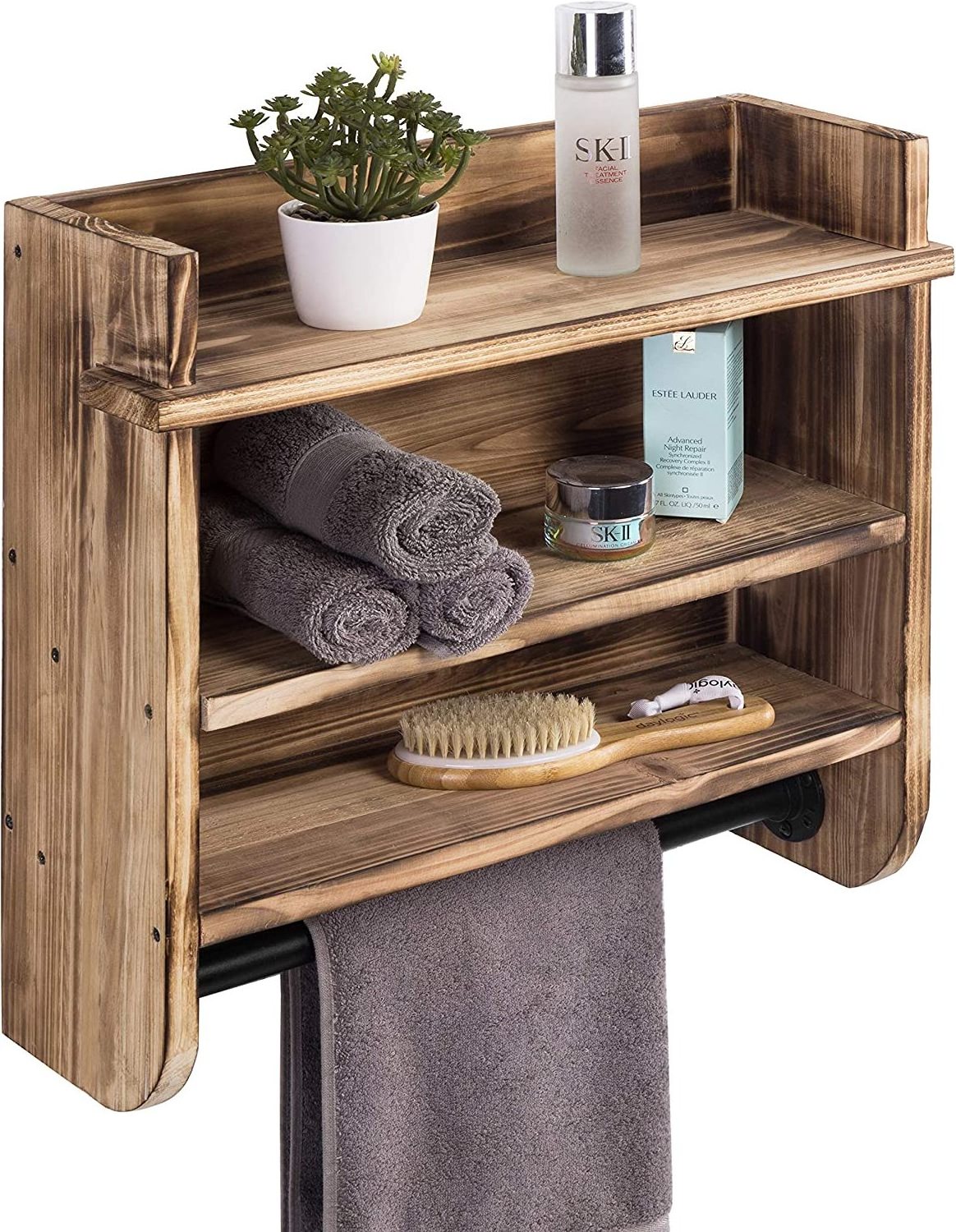 Customized 3-Tier Floating Wood Shelf Country Style Wall Mounted Storage Display Rack for Bathroom Use with Food & Tools