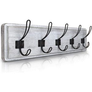 Rustic Wall Mounted Wooden Coat Rack with 5 Hooks 60.96 cm Ground Entry 60.96 cm Ground Entry Coat Hooks-5 Rustic Hooks