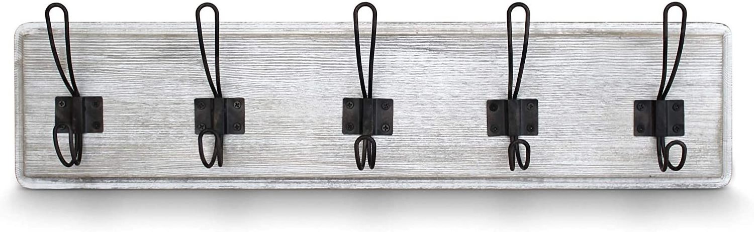 Rustic Wall Mounted Wooden Coat Rack with 5 Hooks 60.96 cm Ground Entry 60.96 cm Ground Entry Coat Hooks-5 Rustic Hooks