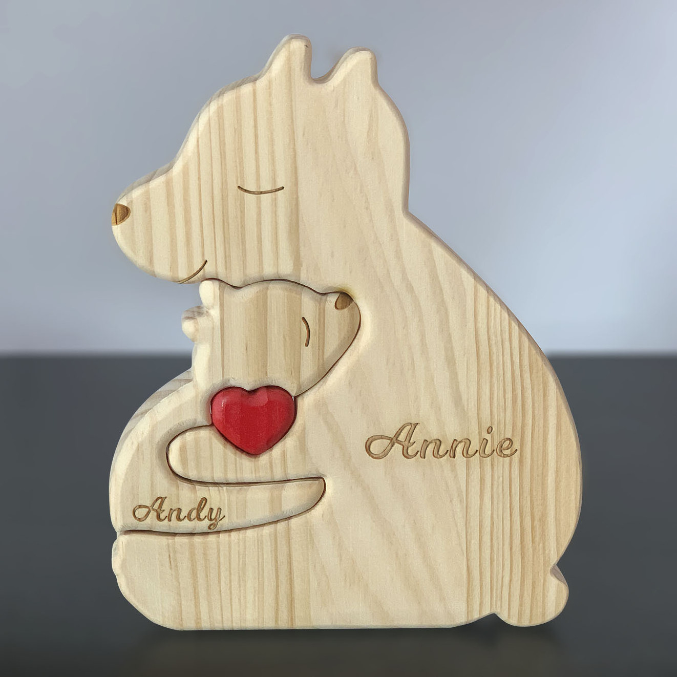 Single Bear Wooden Puzzle Customizable Engraved Name for Families-Expansive Wood Crafts Boxes Wall Signs Collection