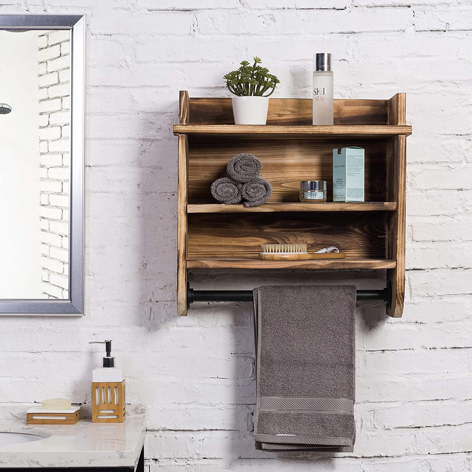 Customized 3-Tier Floating Wood Shelf Country Style Wall Mounted Storage Display Rack for Bathroom Use with Food & Tools