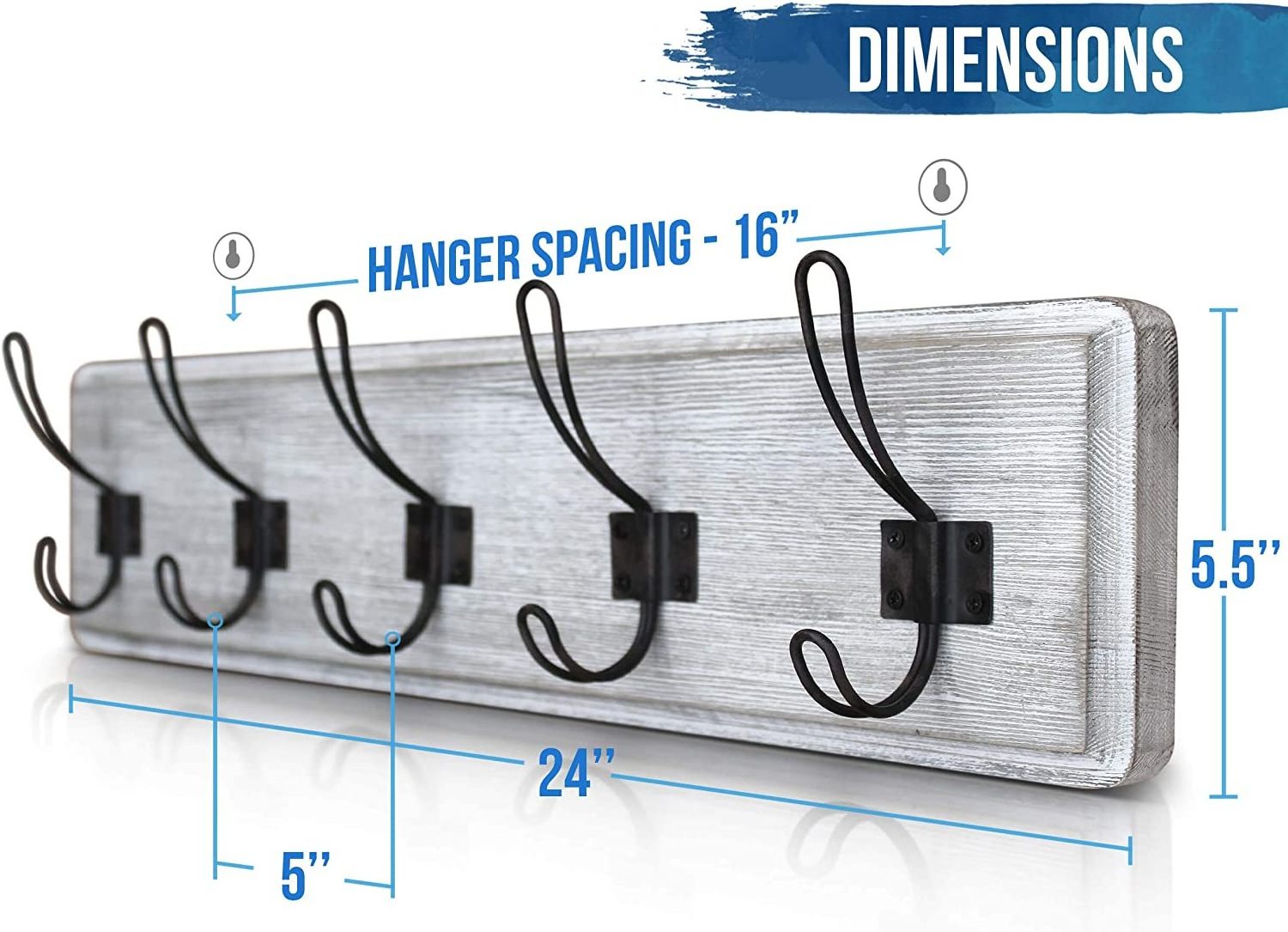 Rustic Wall Mounted Wooden Coat Rack with 5 Hooks 60.96 cm Ground Entry 60.96 cm Ground Entry Coat Hooks-5 Rustic Hooks