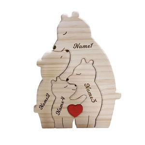 Single Bear Wooden Puzzle Customizable Engraved Name for Families-Expansive Wood Crafts Boxes Wall Signs Collection