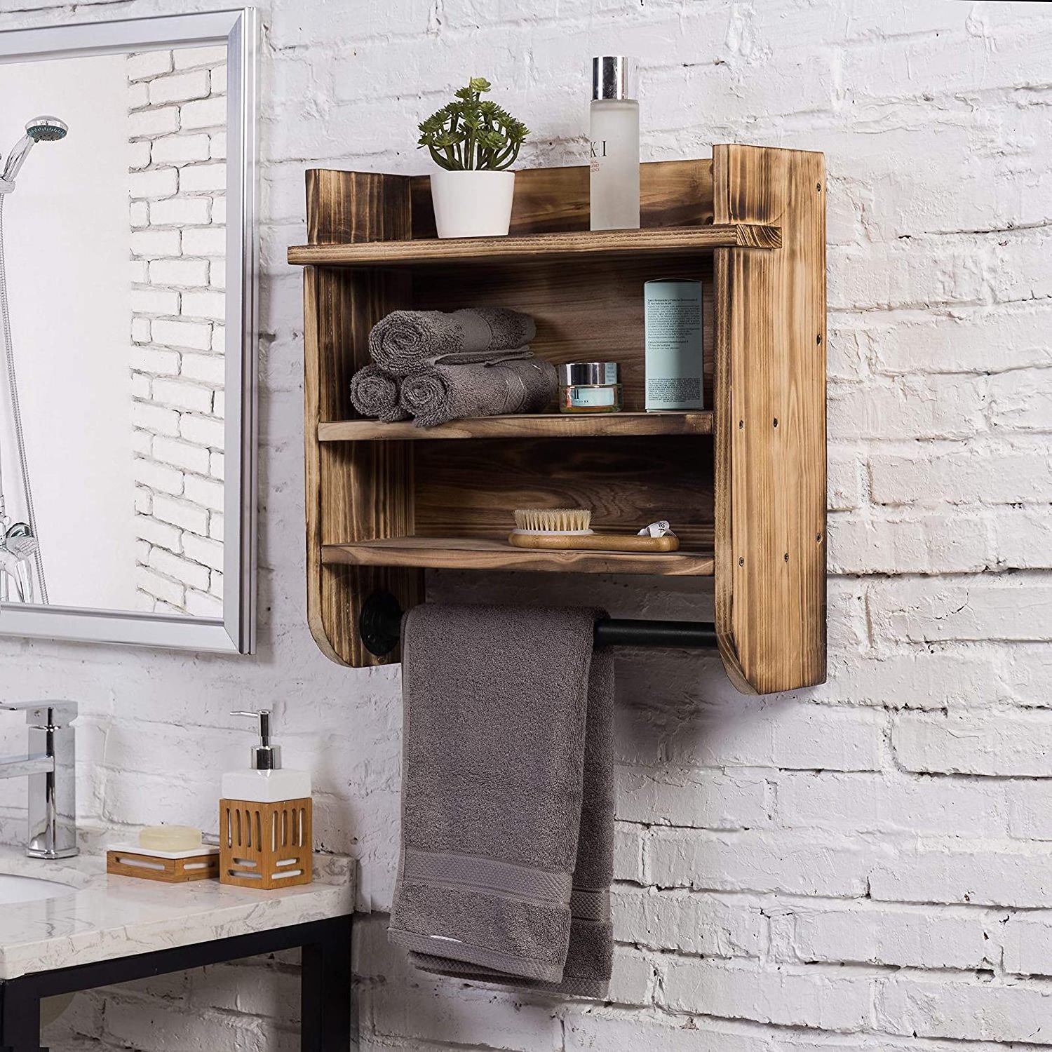 Customized 3-Tier Floating Wood Shelf Country Style Wall Mounted Storage Display Rack for Bathroom Use with Food & Tools