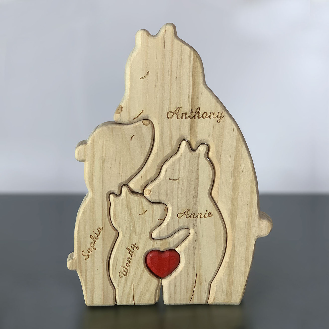 Single Bear Wooden Puzzle Customizable Engraved Name for Families-Expansive Wood Crafts Boxes Wall Signs Collection