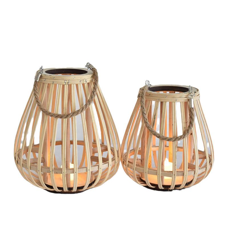 Factory customize Gourd shape wood holders lanterns & candle jars with Electronic candle for wedding camping decorative