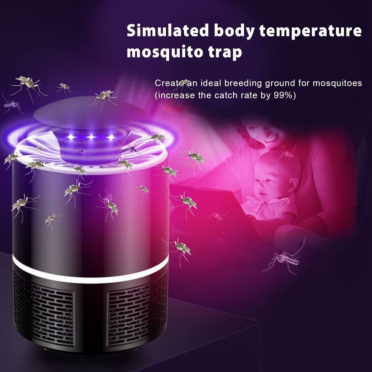 USB Rechargeable Household LED Photocatalyst Mosquito Killer Lamp Rodent and Rat Traps Lawn Mosquito Repellent