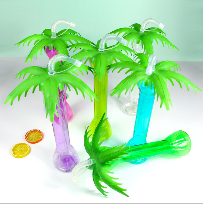 Palm Tree Luau Yard Party Cups with Straw PP Plastic Cold Drinks Margaritas Frozen Drinks Fun Drinks for Kids Parties