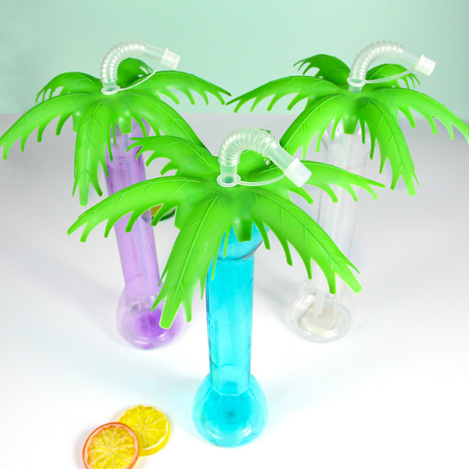 Palm Tree Luau Yard Party Cups with Straw PP Plastic Cold Drinks Margaritas Frozen Drinks Fun Drinks for Kids Parties