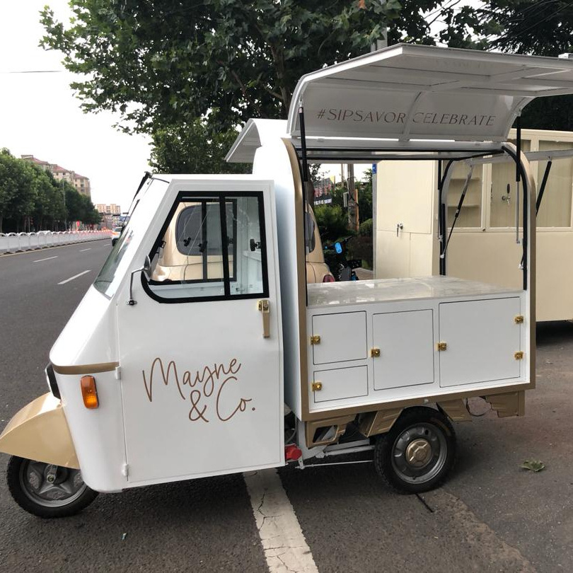 Electric Tricycle TukTuk Piaggio Ape 50 Food Truck Hot Dog Cart For Sale Street Mobile Food Cart Outdoor Kitchen Fast Food Truck