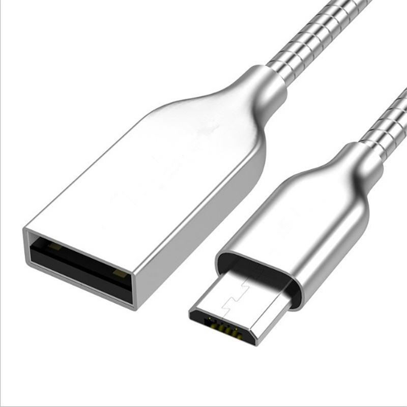 high quality usb cable metal stainless steel spring elastic fast charging cable usb wire data sync cable for iphone