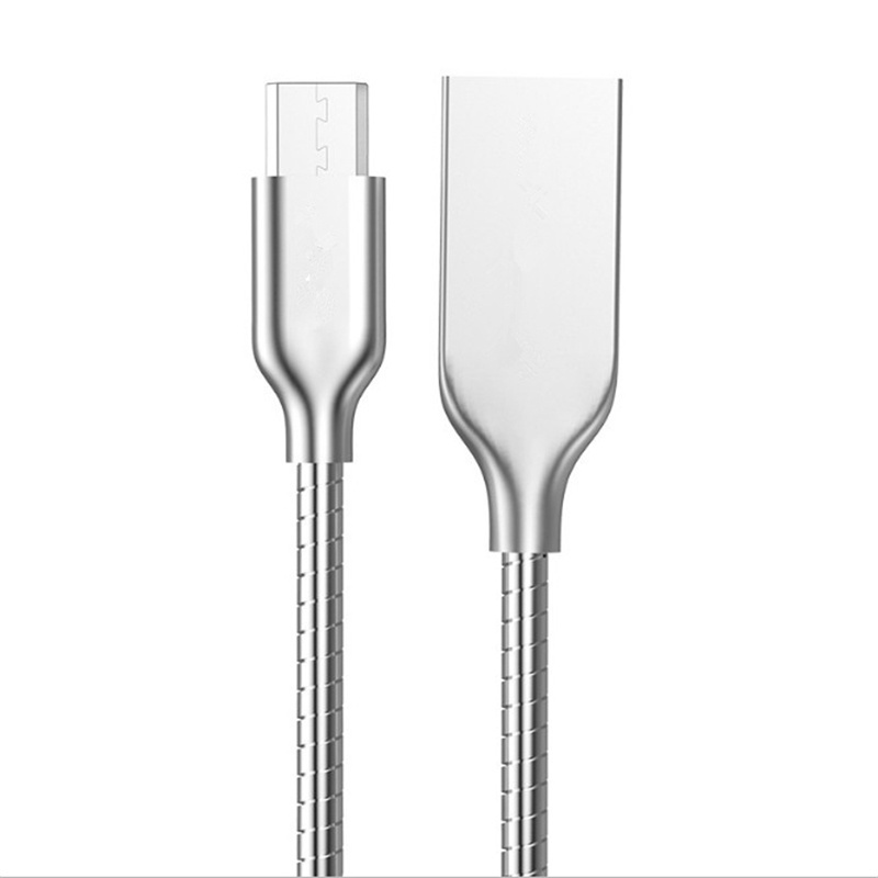 high quality usb cable metal stainless steel spring elastic fast charging cable usb wire data sync cable for iphone