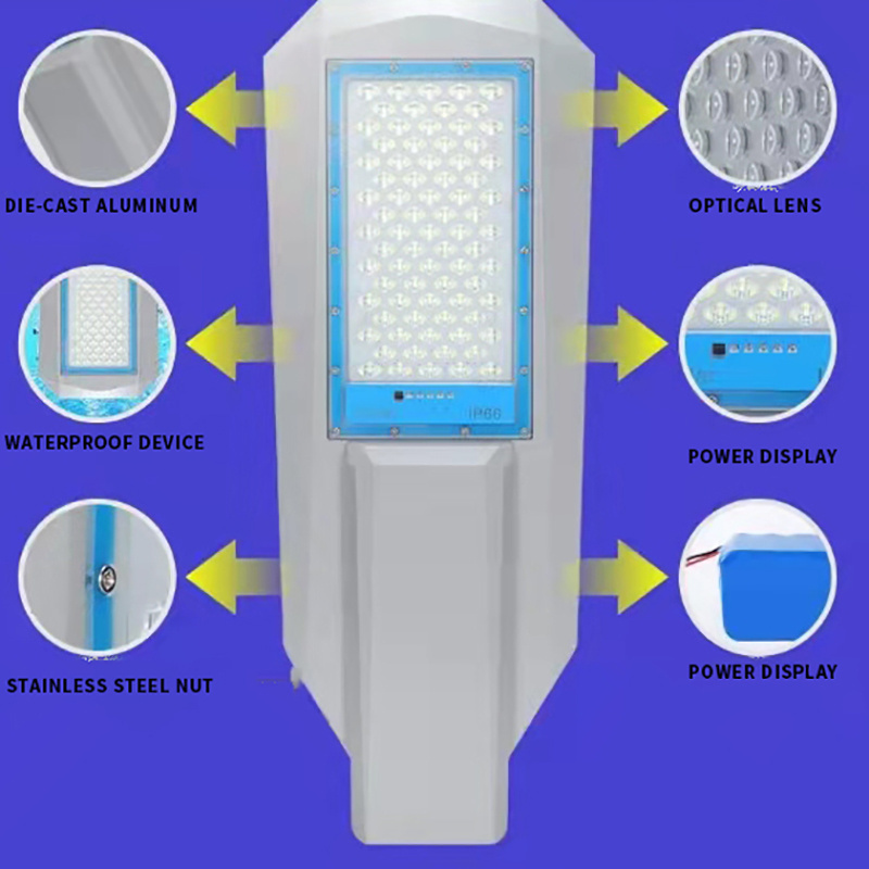 Simple installation intelligent street lighting lithium battery all in one solar charging led outdoor 100w street light