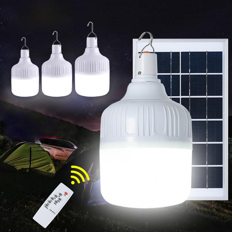 Modern design white PP housing usb charging lithium battery remote control security solar power led emergency bulb