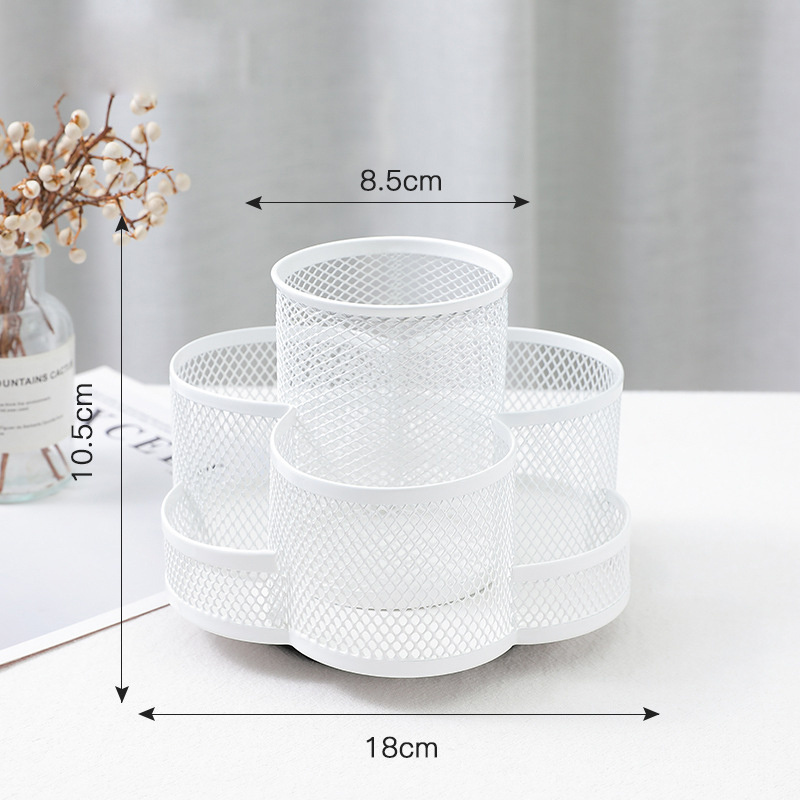 360-Degree Rotating Multi-Functional Resin Desk Organizer round Mesh Pen Holder