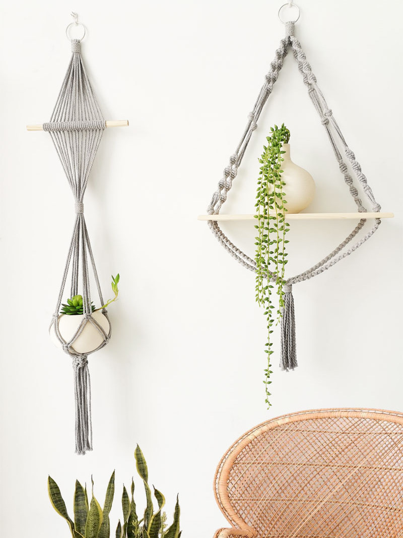 2pcs Set Handmade Macrame Wall Hanging Plant Hanger Boho Wall Art Decor for Home Decor