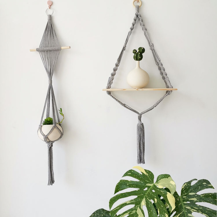 2pcs Set Handmade Macrame Wall Hanging Plant Hanger Boho Wall Art Decor for Home Decor