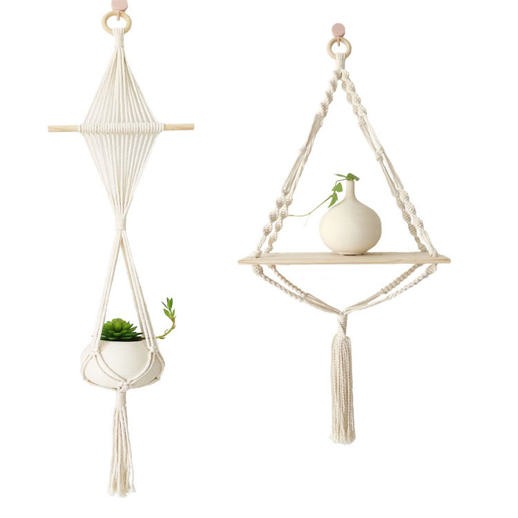 2pcs Set Handmade Macrame Wall Hanging Plant Hanger Boho Wall Art Decor for Home Decor