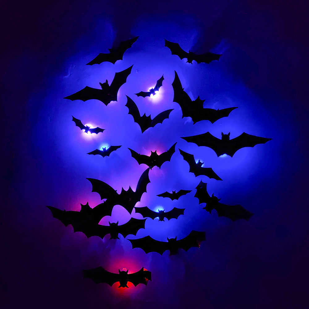 Halloween 3D LED Light Bats Wall Stickers Scary for Home Window Decoration